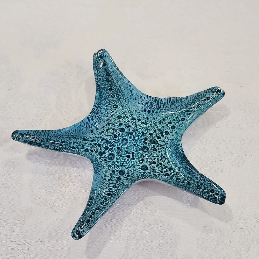 Turquoise Blue Glass Starfish Sculpture Art
